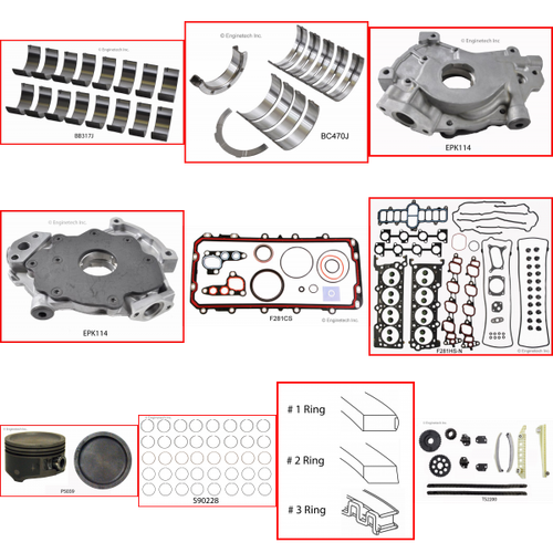 Enginetech RCF281OP Engine Rebuild Kit for 2002-2002 Ford 281 4.6L V8 .020" Over Bore (3.570")