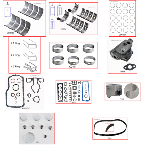 Enginetech RCF140JP Engine Rebuild Kit for 1989-1990 Ford 140 2.3L 4-Cyl .030" Over Bore (3.810")
