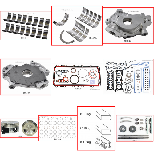 Enginetech RCF281GP Engine Rebuild Kit for 1996-2000 Ford 281 4.6L V8 .030" Over Bore (3.580")
