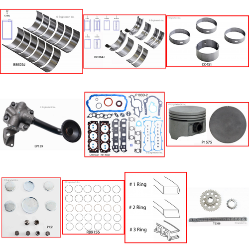 Enginetech RCF183G Engine Rebuild Kit for 1999-2000 Ford 183 3.0L V6 Standard Bore (3.505")