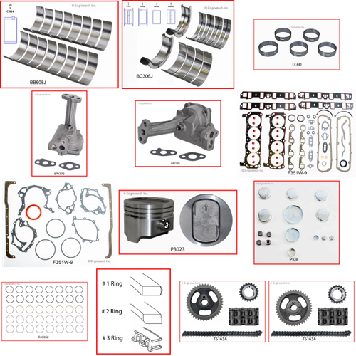 Enginetech RCF351WF Engine Rebuild Kit for 1983-1986 Ford 351 5.8L V8 .030" Over Bore (4.030")