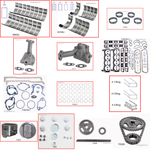 Enginetech RCF351WCP Engine Rebuild Kit for 1977-1983 Ford 351 5.8L V8 .030" Over Bore (4.030")