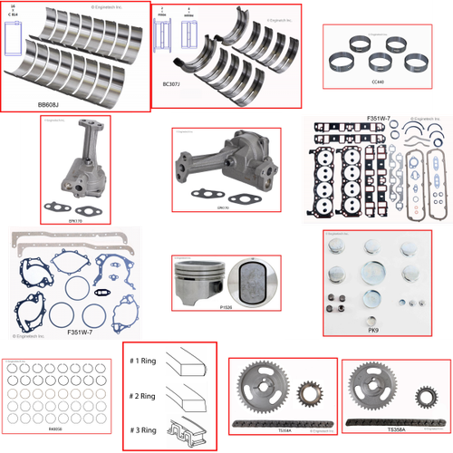 Enginetech RCF351WA Engine Rebuild Kit for 1969-1972 Ford 351 5.8L V8 .020" Over Bore (4.020")
