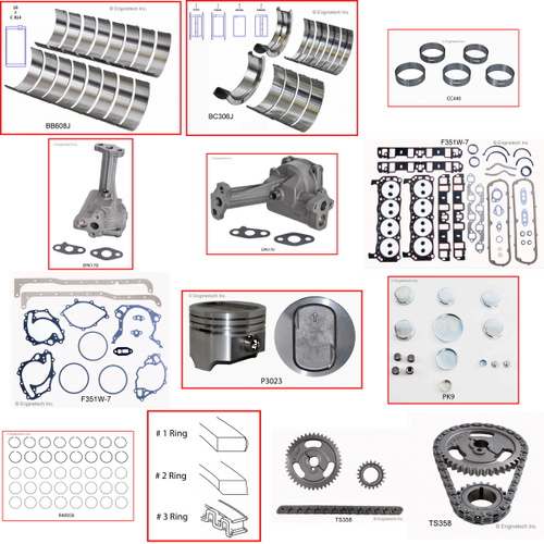Enginetech RCF351WC Engine Rebuild Kit for 1977-1983 Ford 351 5.8L V8 .060" Over Bore (4.060")