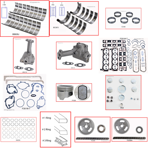 Enginetech RCF351WA Engine Rebuild Kit for 1969-1972 Ford 351 5.8L V8 .030" Over Bore (4.030")