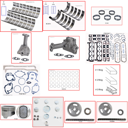 Enginetech RCF351WAP Engine Rebuild Kit for 1969-1972 Ford 351 5.8L V8 .020" Over Bore (4.020")