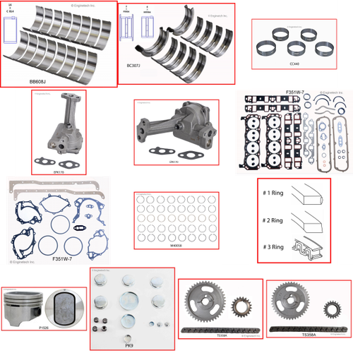 Enginetech RCF351WAP Engine Rebuild Kit for 1969-1972 Ford 351 5.8L V8 .030" Over Bore (4.030")