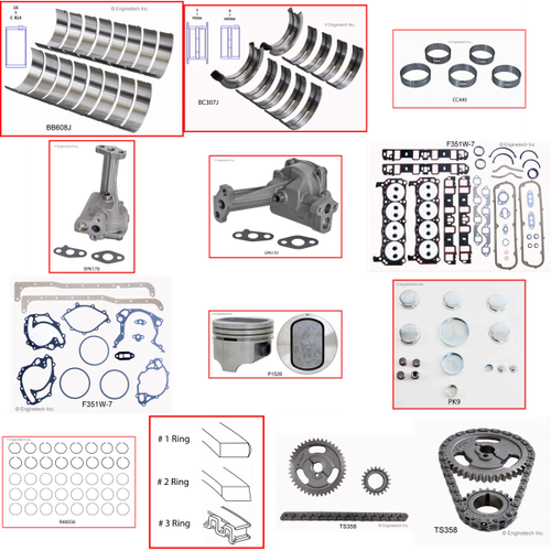 Enginetech RCF351WB Engine Rebuild Kit for 1972-1976 Ford 351 5.8L V8 .030" Over Bore (4.030")