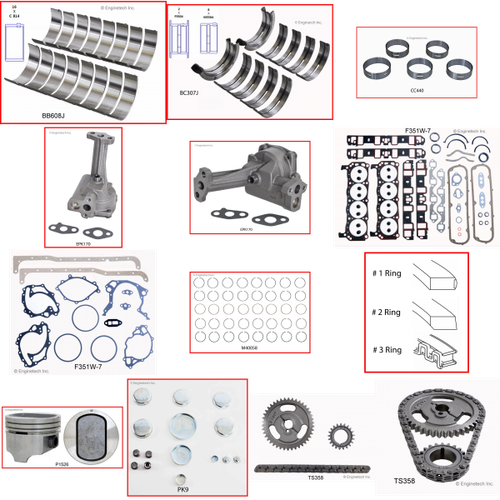 Enginetech RCF351WBP Engine Rebuild Kit for 1972-1976 Ford 351 5.8L V8 Standard Bore (4.000")
