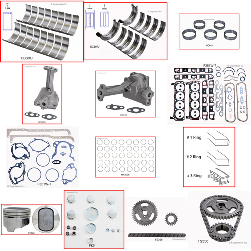 Enginetech RCF351WBP Engine Rebuild Kit for 1972-1976 Ford 351 5.8L V8 .030" Over Bore (4.030")