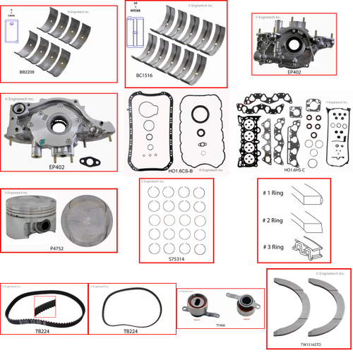 Enginetech RCHO1.6P Engine Rebuild Kit for 1996-2000 Honda 1.6L 4-Cyl .020" Over Bore (2.975")