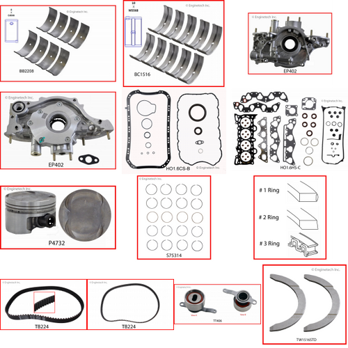 Enginetech RCHO1.6AP Engine Rebuild Kit for 1996-2000 Honda 1.6L 4-Cyl .020" Over Bore (2.975")