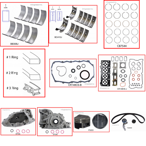Enginetech RCJ148P Engine Rebuild Kit for 2003-2006 Jeep 148 2.4L 4-Cyl .030" Over Bore (3.475")