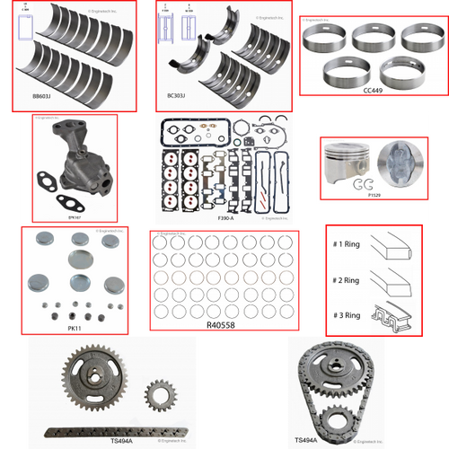 Enginetech RCF390A Engine Rebuild Kit for 1974-1976 Ford 390 6.4L V8 .040" Over Bore (4.090")