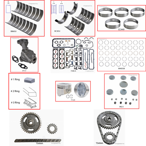 Enginetech RCF390BP Engine Rebuild Kit for 1974-1976 Ford 390 6.4L V8 .040" Over Bore (4.090")