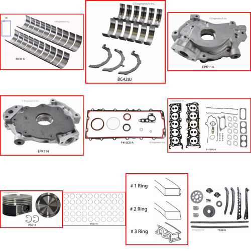 Enginetech RCF415EP Engine Rebuild Kit for 2002-2003 Ford 415 6.8L V10 .030" Over Bore (3.580")