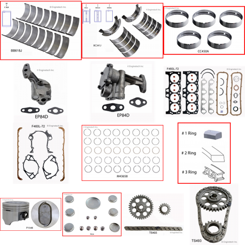 Enginetech RCF460DP Engine Rebuild Kit for 1985-1986 Ford 460 7.5L V8 .040" Over Bore (4.400")