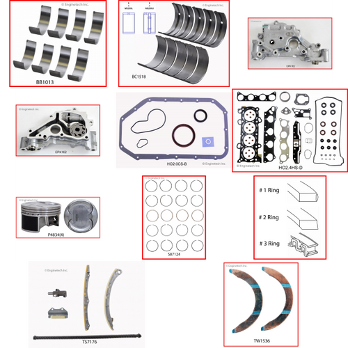 Enginetech RCHO2.4P Engine Rebuild Kit for 2003-2005 Honda 2.4L 4-Cyl Standard Bore (3.425")