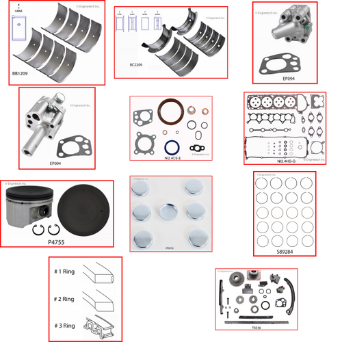 Enginetech RCNI2.4AP Engine Rebuild Kit for 1998-2004 Nissan 2.4L 4-Cyl .020" Over Bore (3.525")