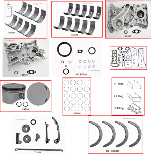 Enginetech RCNI1.8P Engine Rebuild Kit for 2000-2006 Nissan 1.8L 4-Cyl .020" Over Bore (3.170")