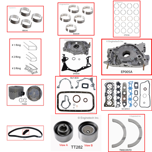 Enginetech RCSZ1.6P Engine Rebuild Kit for 1996-2001 Suzuki 1.6L 4-Cyl Standard Bore (2.955")