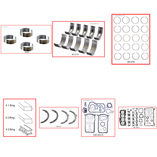 Enginetech RMAU1.8P Engine ReMain Kit for 2000-2006 Audi 1.8L 4-Cyl .020" Over Bore (3.210")