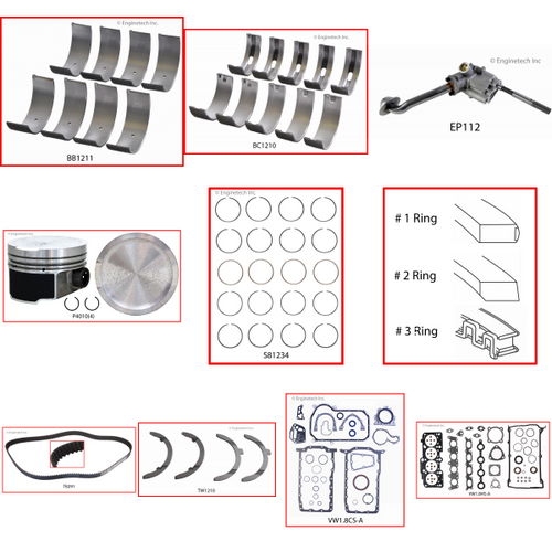 Enginetech RCVW1.8P Engine Rebuild Kit for 1997-2006 Audi 1.8L 4-Cyl .020" Over Bore (3.210")