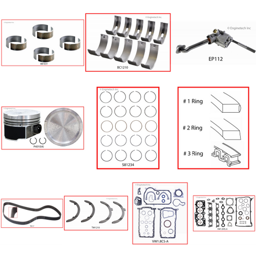 Enginetech RCVW1.8CP Engine Rebuild Kit for 2000-2000 Volkswagen 1.8L 4-Cyl .020" Over Bore (3.210")