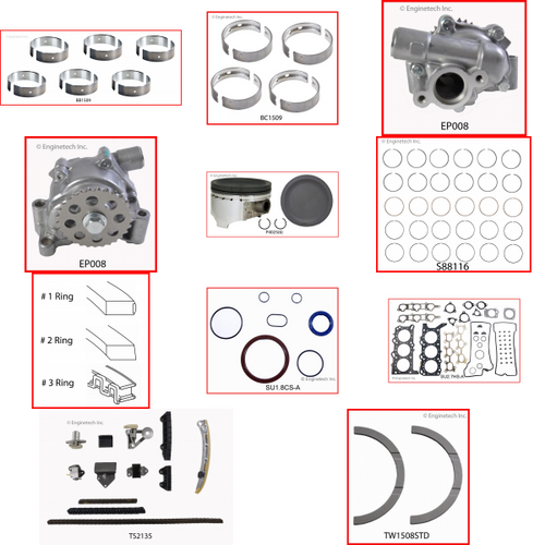Enginetech RCSZ2.7P Engine Rebuild Kit for 2001-2005 Suzuki 2.7L V6 .020" Over Bore (3.485")