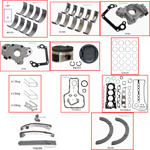 Enginetech RCTO1.8AP Engine Rebuild Kit for 2000-2008 Toyota 1.8L 4-Cyl .030" Over Bore (3.140")