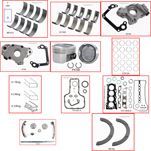 Enginetech RCTO1.8P Engine Rebuild Kit for 1998-1999 Toyota 1.8L 4-Cyl .020" Over Bore (3.130")