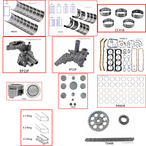 Enginetech RCO350A Engine Rebuild Kit for 1977-1977 Buick 350 5.7L V8 .030" Over Bore (4.085")