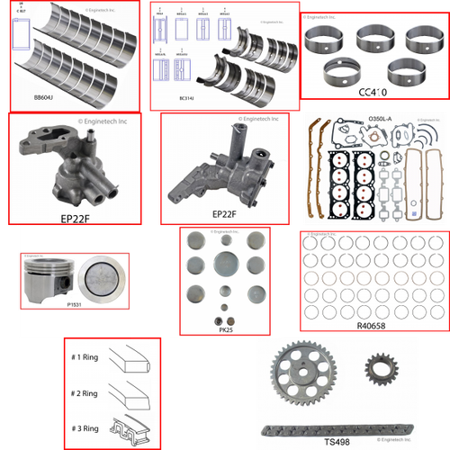 Enginetech RCO350B Engine Rebuild Kit for 1978-1980 Oldsmobile 350 5.7L V8 .030" Over Bore (4.085")