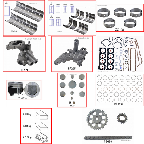 Enginetech RCO307A Engine Rebuild Kit for 1985-1990 Oldsmobile 307 5.0L V8 .060" Over Bore (3.860")