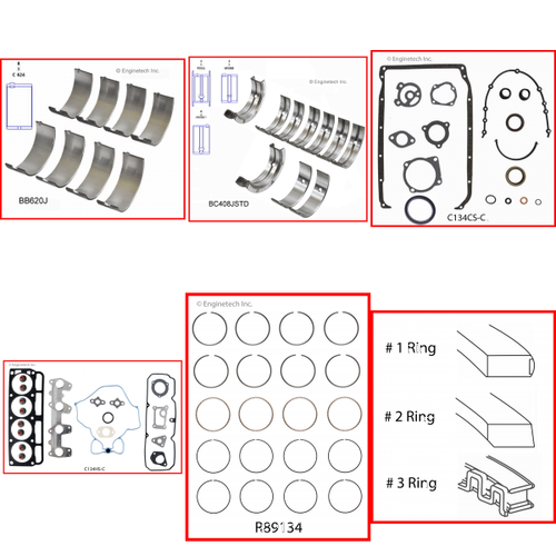Enginetech RMC134C Engine ReMain Kit for 2000-2003 Chevy 134 2.2L 4-Cyl .020" Over Bore (3.525")