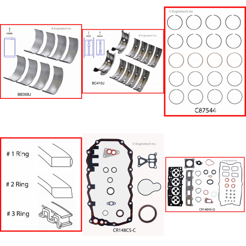 Enginetech RMCR148CP Engine ReMain Kit for 2005-2006 Chrysler 2.4L 4-Cyl .040" Over Bore (3.485")