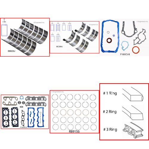 Enginetech RMF183A Engine ReMain Kit for 1986-1990 Ford 183 3.0L V6 .040" Over Bore (3.545")