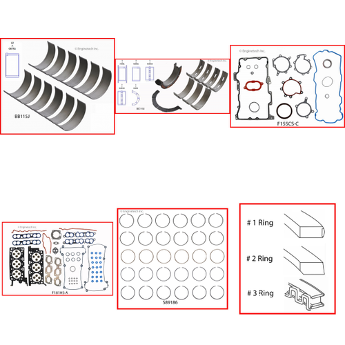 Enginetech RMF181P Engine ReMain Kit for 1996-1996 Ford 181 3.0L V6 .020" Over Bore (3.525")