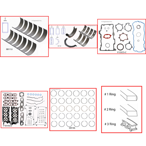 Enginetech RMF181BP Engine ReMain Kit for 1999-1999 Ford 181 3.0L V6 .040" Over Bore (3.545")
