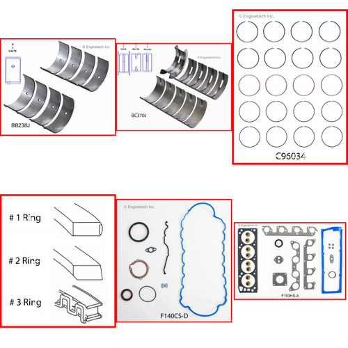 Enginetech RMF153BP Engine ReMain Kit for 1999-2001 Ford 153 2.5L 4-Cyl .020" Over Bore (3.800")