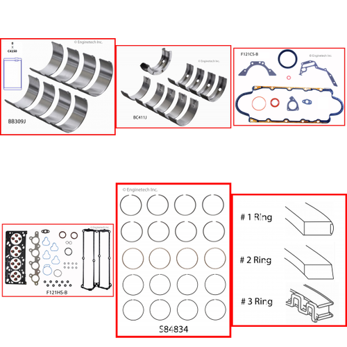 Enginetech RMF121GP Engine ReMain Kit for 2000-2001 Ford 121 2.0L 4-Cyl Standard Bore (3.340")