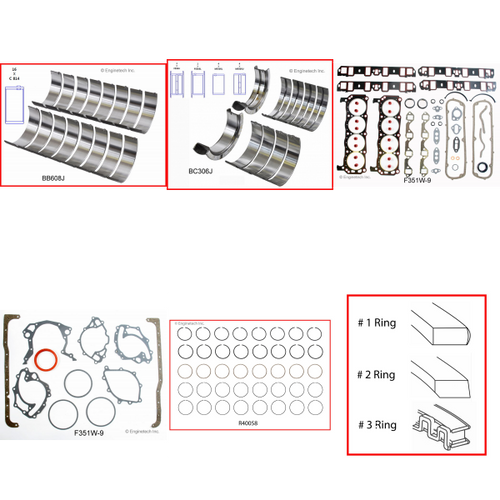 Enginetech RMF351WC Engine ReMain Kit for 1983-1986 Ford 351 5.8L V8 .030" Over Bore (4.030")
