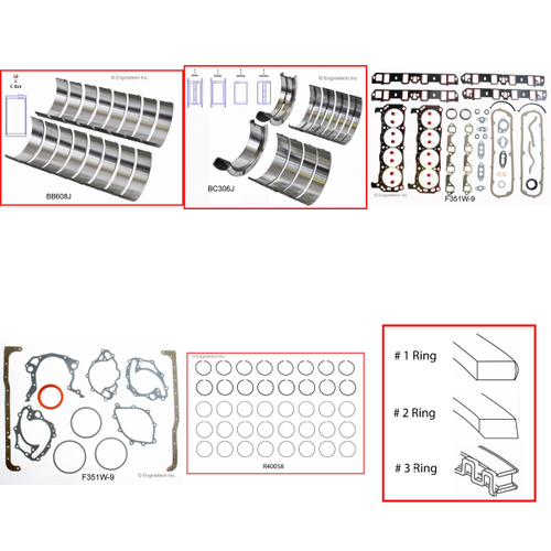 Enginetech RMF351WC Engine ReMain Kit for 1983-1986 Ford 351 5.8L V8 .040" Over Bore (4.040")