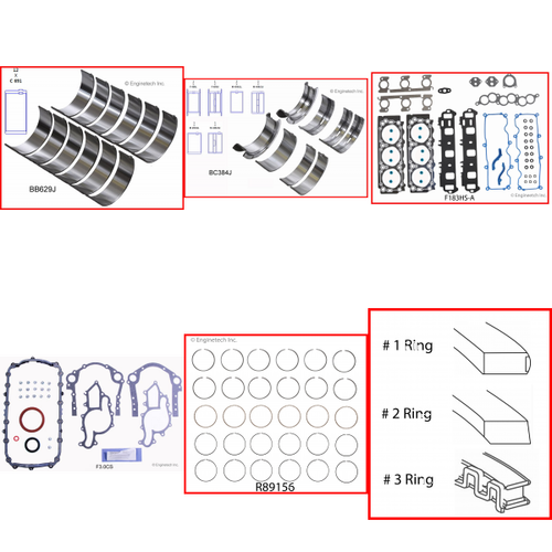 Enginetech RMF183S Engine ReMain Kit for 1999-2000 Ford 183 3.0L V6 Standard Bore (3.505")