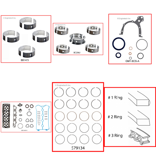 Enginetech RMGM1.6P Engine ReMain Kit for 2004-2005 Chevy 1.6L 4-Cyl .020" Over Bore (3.130")