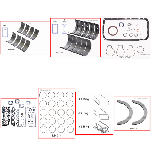 Enginetech RMHO2.0AP Engine ReMain Kit for 1999-2001 Honda 2.0L 4-Cyl .040" Over Bore (3.345")