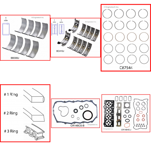 Enginetech RMJ148P Engine ReMain Kit for 2003-2006 Jeep 148 2.4L 4-Cyl .040" Over Bore (3.485")