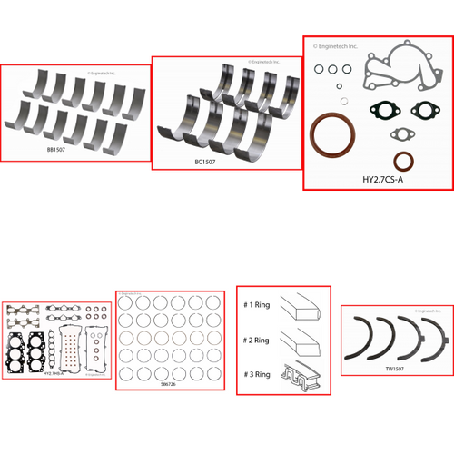 Enginetech RMHY2.7P Engine ReMain Kit for 2001-2004 Hyundai 2.7L V6 .020" Over Bore (3.435")