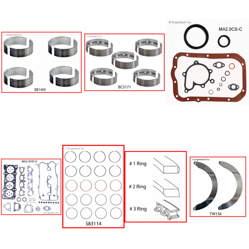 Enginetech RMMA1.8BP Engine ReMain Kit for 1999-2000 Mazda 1.8L 4-Cyl .020" Over Bore (3.290")