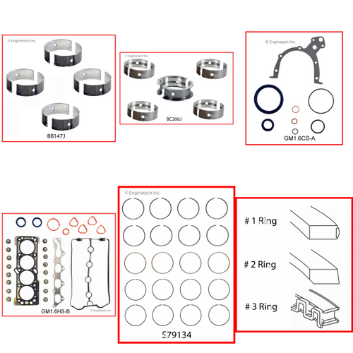 Enginetech RMGM1.6AP Engine ReMain Kit for 2006-2008 Chevy 1.6L 4-Cyl .020" Over Bore (3.130")